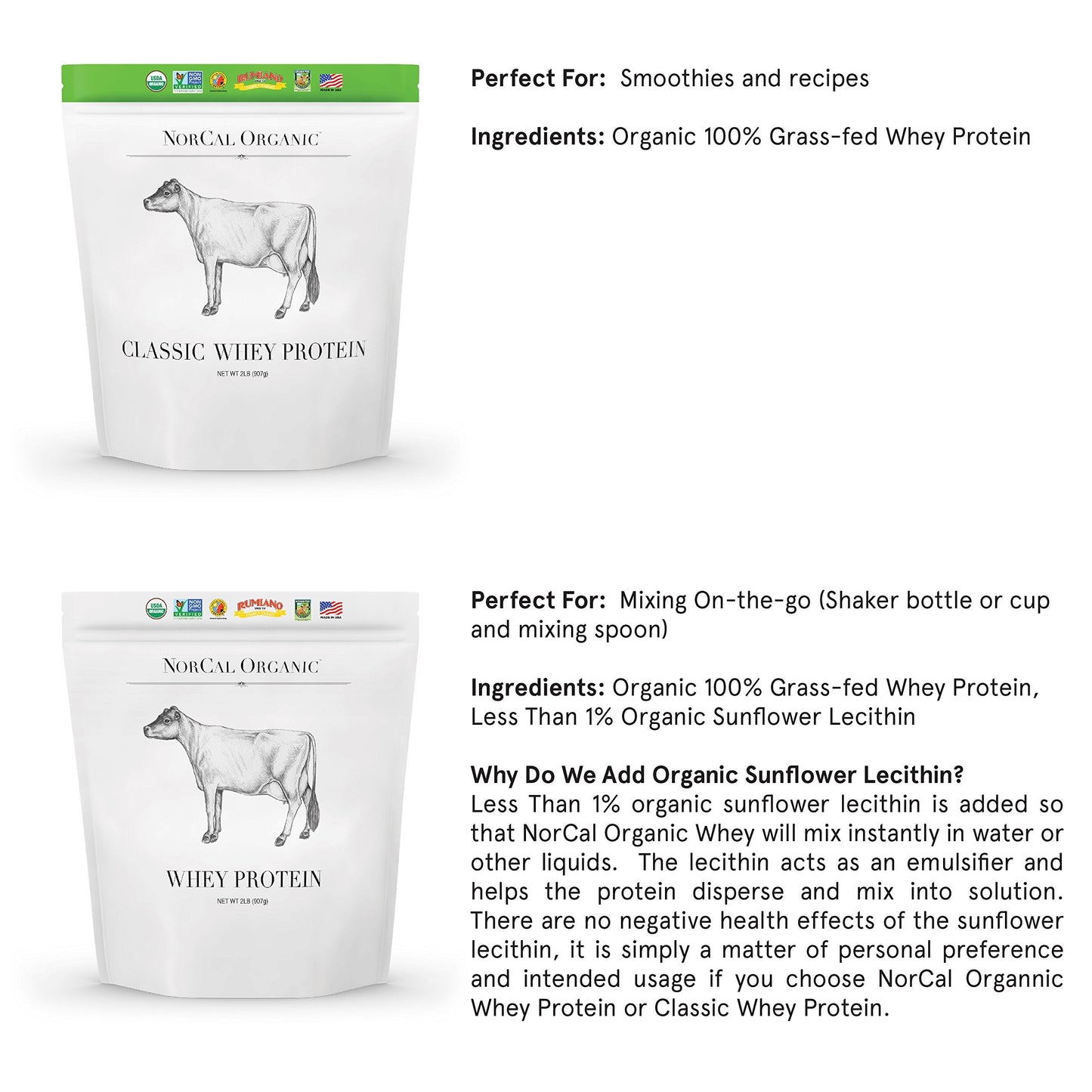 NorCal Organic Unflavored Whey Protein - 2lbs Bulk | 100% Grass-Fed, USDA Certified NorCal OrganicBuy Supplements Australia