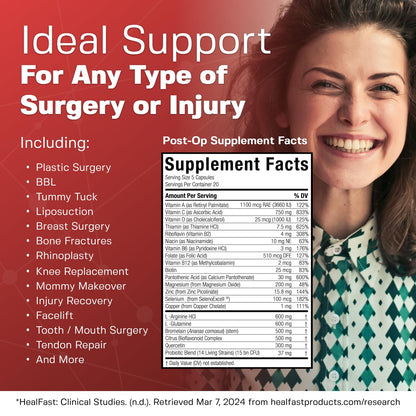 HealFast Complete Surgery & Injury Recovery Supplement: for Wound, Scar Treatment & Bruising w/Vitamins, Bromelain, Quercetin & Probiotics (Pre+Post Op) HealFastBuy Supplements Australia