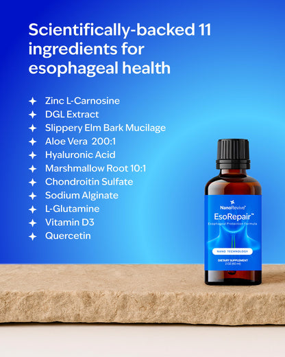 EsoRepair Nano Esophageal & Stomach Health Supplements for Men & Women - Digestive Comfort - Slippery Elm Bark, Zinc L-Carnosine
