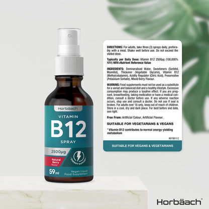 Vitamin B12 Spray 2500mcg | 59ml | High Strength Supplement | Natural Berry Flavour HorbäachBuy Supplements Australia
