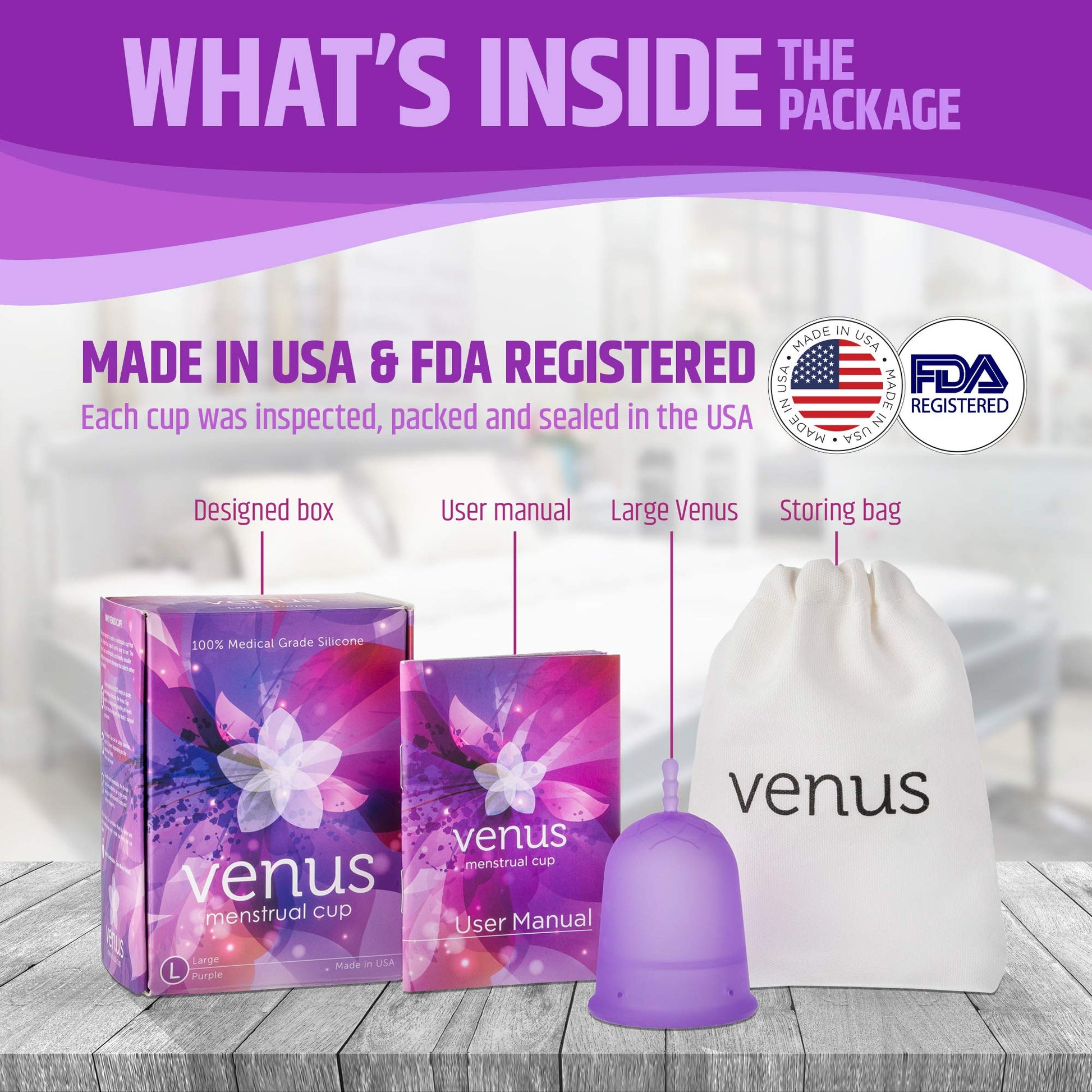 Venus Large Menstrual Cup – High Capacity for Heavy Flow -Made in USA - 100% Medical Grade Silicone VENUSBuy Supplements Australia
