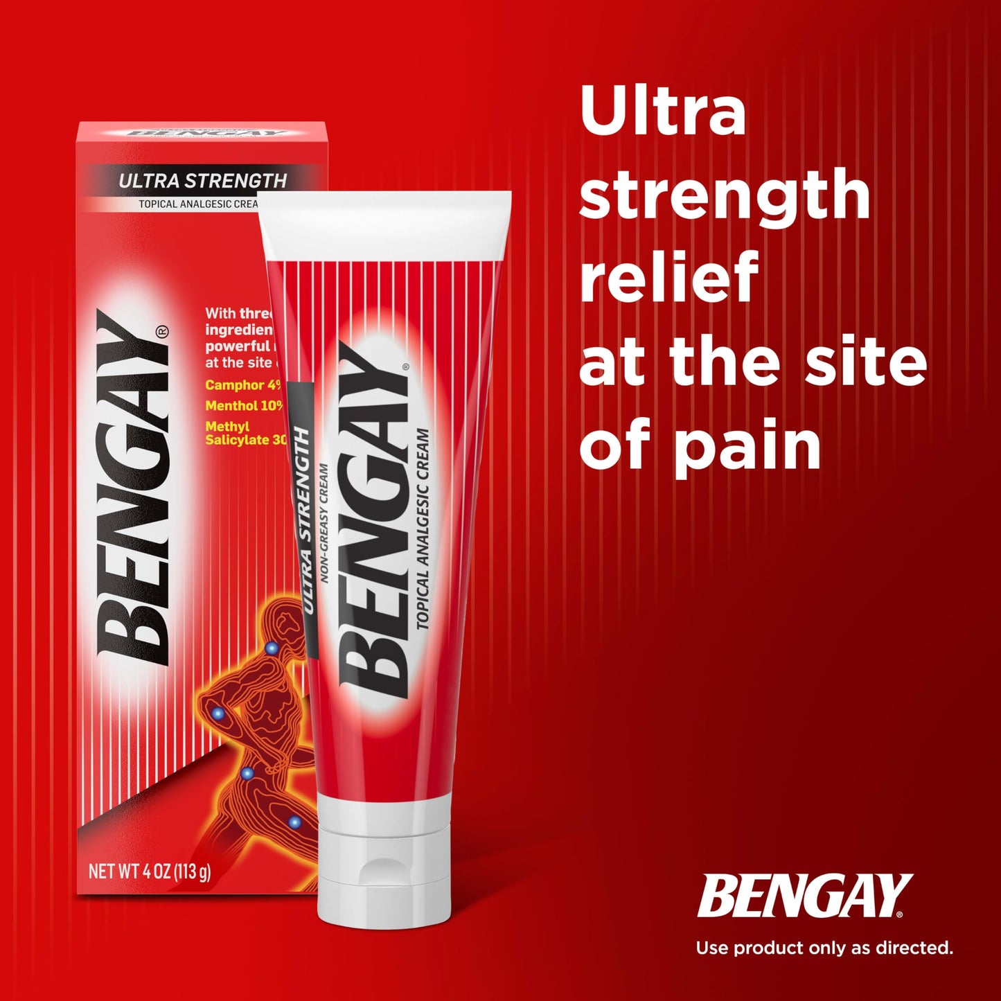 Bengay Ultra Strength Topical Pain Relief Cream, Non-Greasy Topical Analgesic for Minor Arthritis, Muscle, Joint and Back Pain, Camphor, Menthol and Methyl Salicylate, 4 OZ BengayBuy Supplements Australia