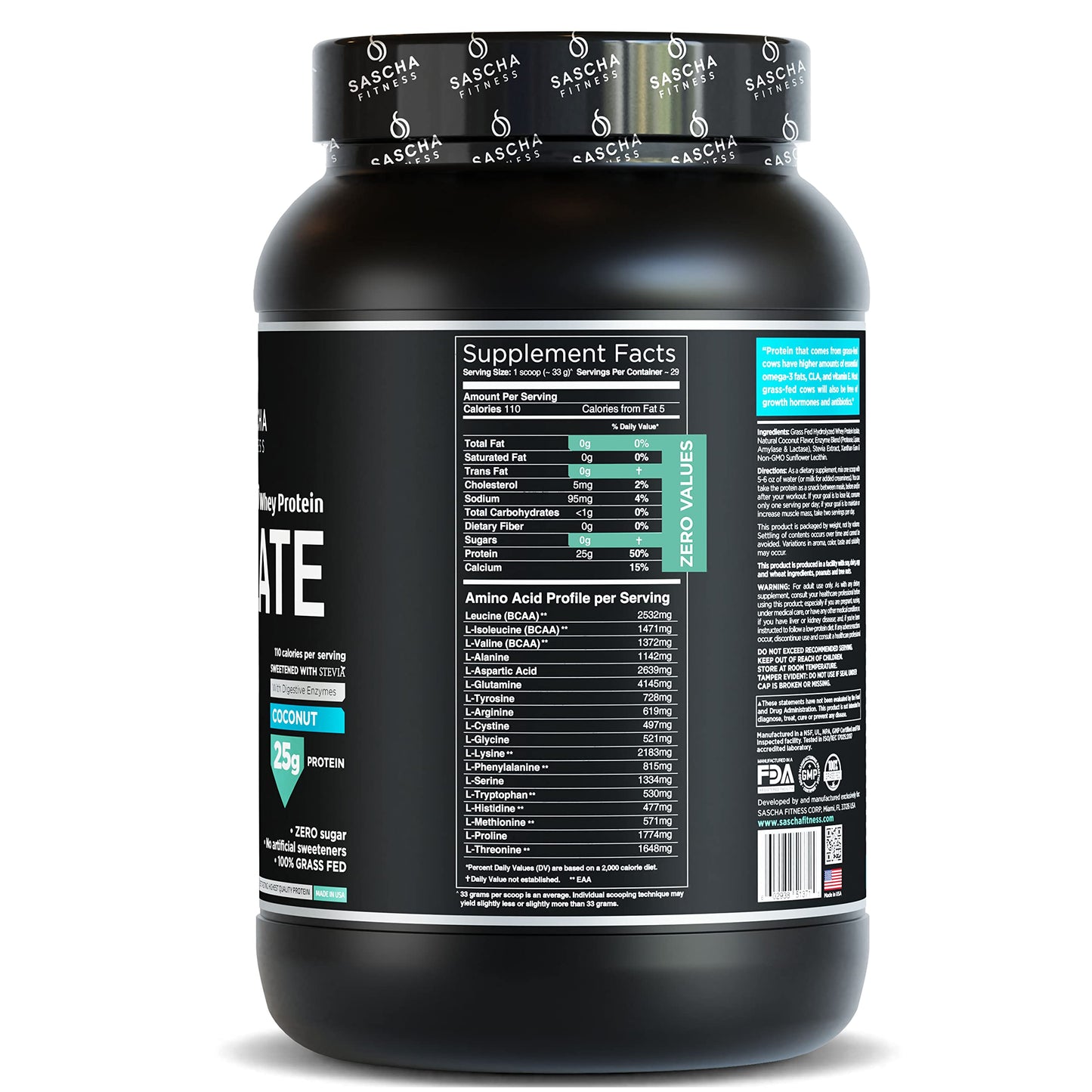 SASCHA FITNESS Hydrolyzed Whey Protein Isolate,100% Grass-Fed (2 Pounds, Coconut) SASCHA FITNESSBuy Supplements Australia