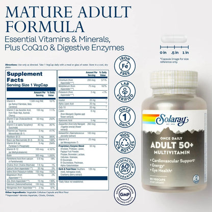 Solaray Once Daily Adult 50+ Complete Multivitamin for Women & Men, Essential Vitamins & Chelated Minerals for Healthy Energy, Heart, Brain & Immune Support SOLARAYBuy Supplements Australia