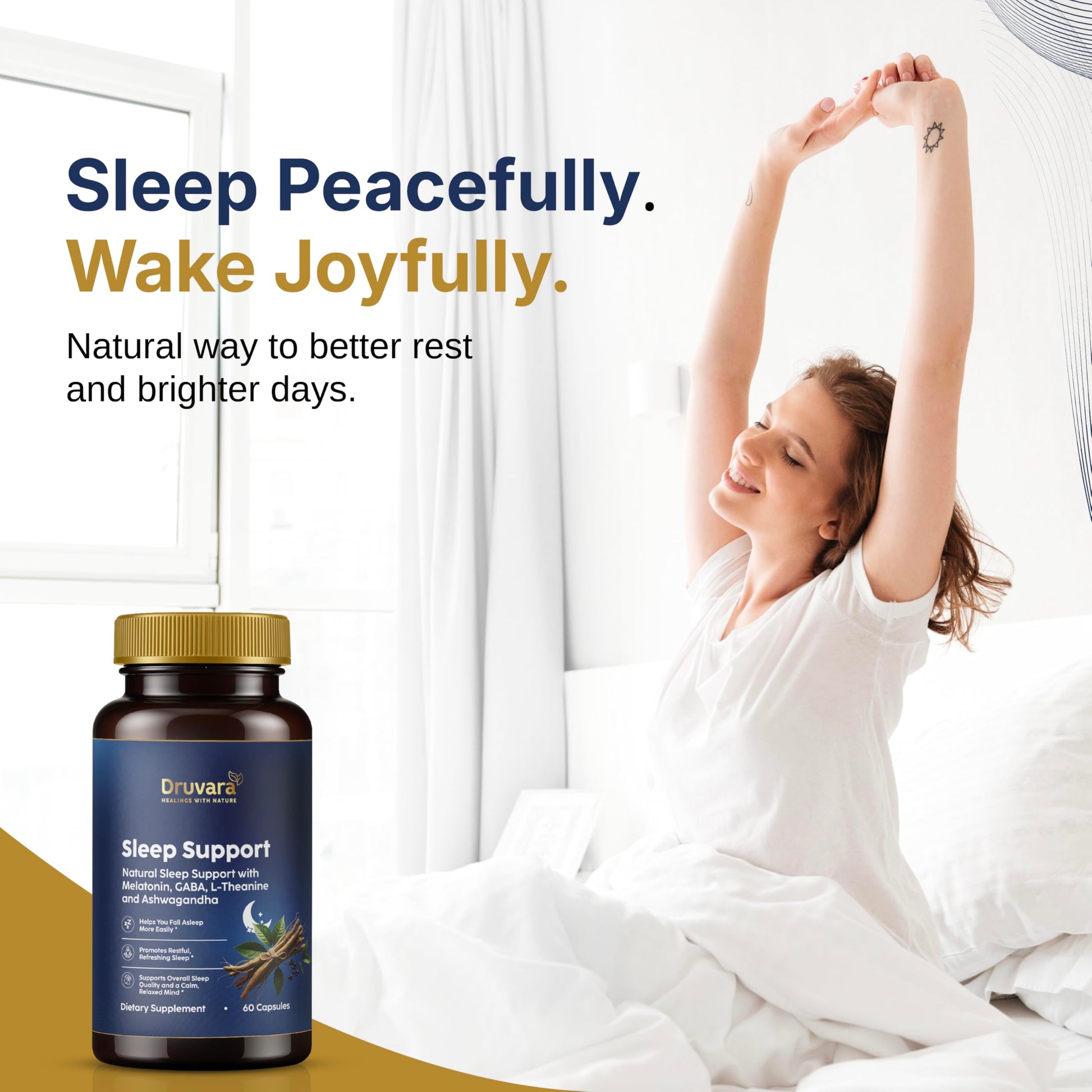 Druvara Natural Sleep Aid for Adults with Melatonin, GABA, L-Theanine & Ashwagandha, Natural Sleep Supplement for Deep, Restful Sleep - 60 Capsules DruvaraBuy Supplements Australia