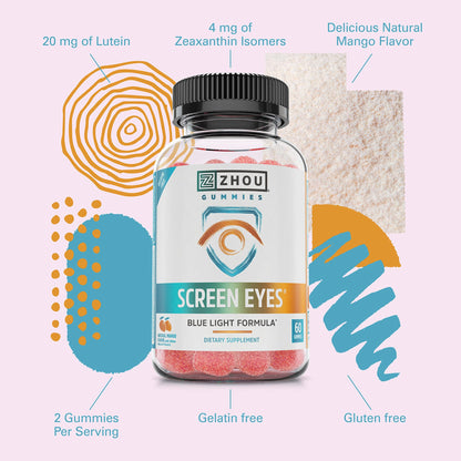 Zhou Screen Eyes Gummies - Lutein Gummies for Eye Health, Lutein and Zeaxanthin for Adults & Kids, Supports Eyesight, Blue Light Vision Health Formula - 60 Count ZHOUBuy Supplements Australia