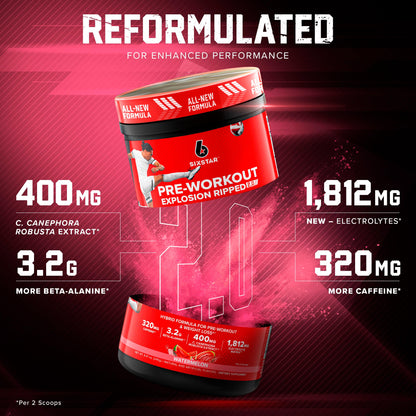 Six Star Pre-Workout Explosion Ripped 2.0 Watermelon - Endurance Powder with Caffeine Six StarBuy Supplements Australia