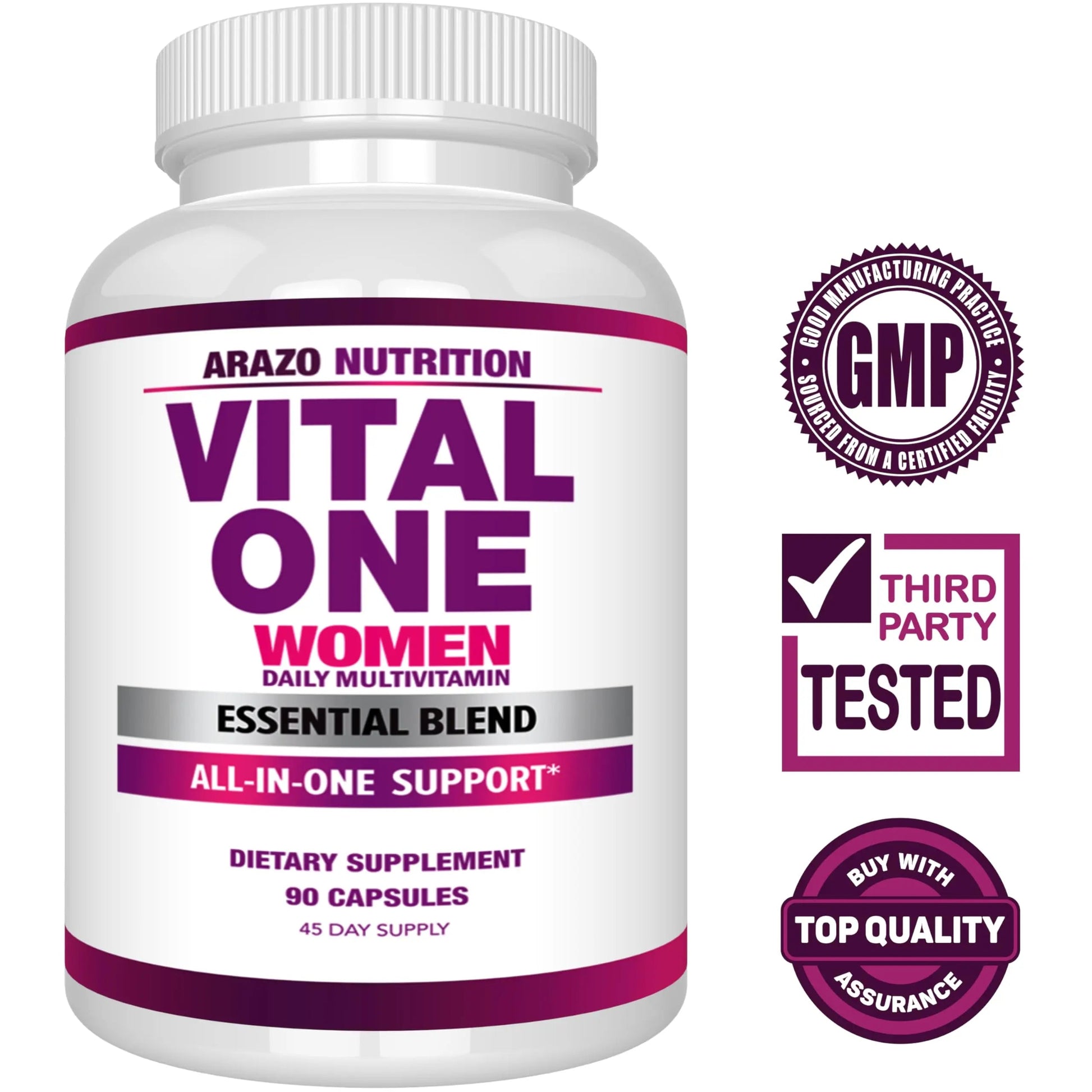 Arazo Nutrition Vital One Multivitamin for Women - Daily Wholefood Supplement - 90 Vegan Capsules Arazo Nutrition