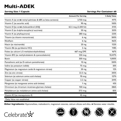 Celebrate Vitamins Multi ADEK, Iron Free – Daily Bariatric Multivitamin, High Level of Vitamins A, D, E, K & B12 Celebrate Bariatric Supplements