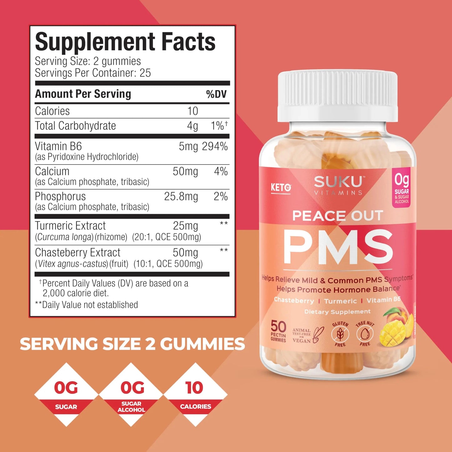 SUKU Vitamins - PMS Gummy Supplement with Chasteberry to Relieve PMS and Menopause Peach Mango Gummies (50 Count) SUKUBuy Supplements Australia