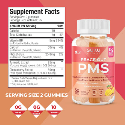 SUKU Vitamins - PMS Gummy Supplement with Chasteberry to Relieve PMS and Menopause Peach Mango Gummies (50 Count) SUKUBuy Supplements Australia
