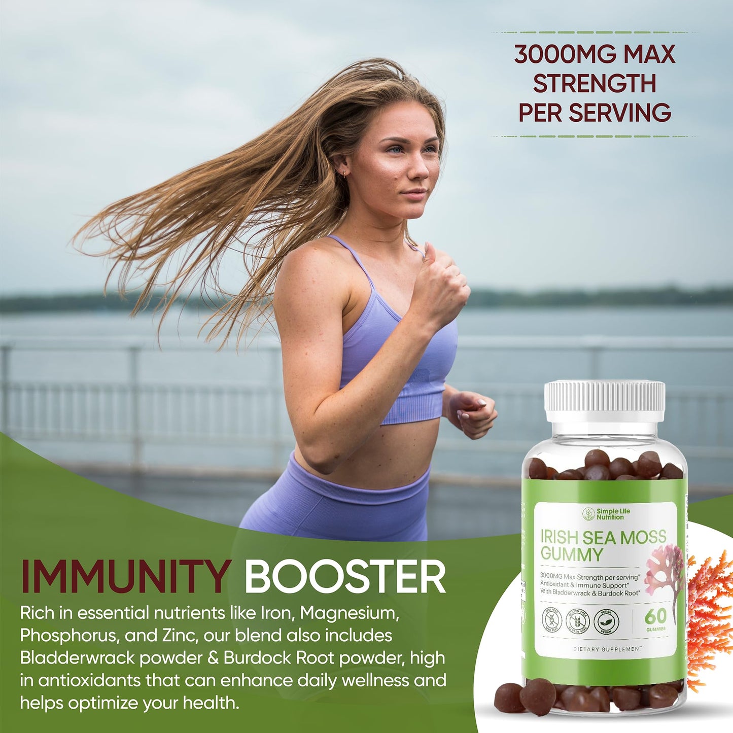 Simple Life Nutrition Organic Irish Sea Moss Gummies - Burdock Root and Bladderwrack Natural Blend - Immune System Gut Cleanse & Thyroid Supplement - Skin and Nail Health - 60CT Simple Life NutritionBuy Supplements Australia