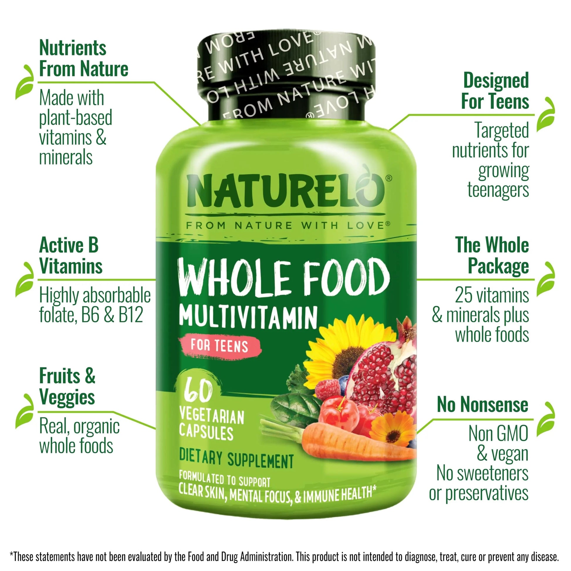 NATURELO Teen Multivitamin - Whole Food, 60 Capsules and One Daily Multivitamin for Women, 60 Capsules - 2 Month Supply Bundle NATURELOBuy Supplements Australia