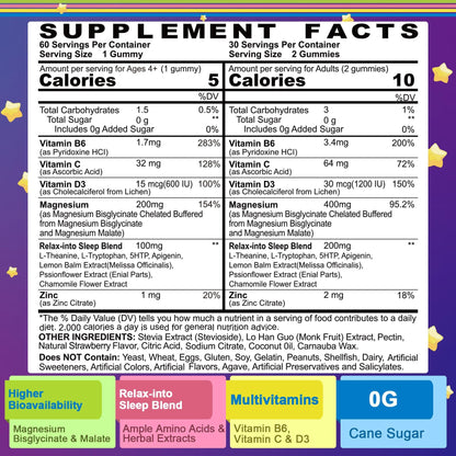 Magnesium Glycinate Gummies for Adults & Kids 4+, Sugar Free Magnesium Bisglycinate Supplement 400/200mg with B6D3, 5HTP, L-Theanine for Sleep & Relaxation, Brain, Muscle, Melatonin Free Gummies,2Pack NEVISSBuy Supplements Australia