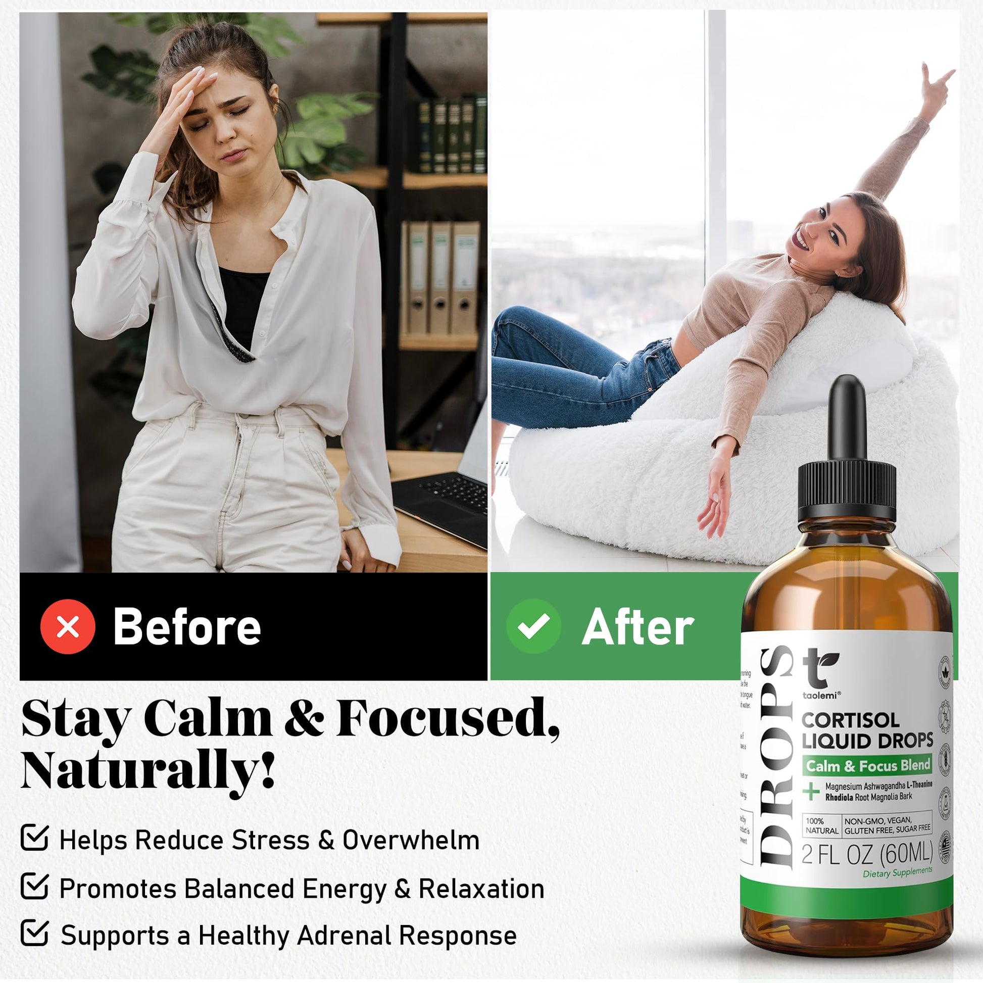 Cortisol Manager Drops with Magnesium & Ashwagandha - Advanced Liquid Blend for Relaxation, Supports Restful Sleep, Fast-Absorbing Liquid, Non-GMO, 2 Fl Oz taolemiBuy Supplements Australia