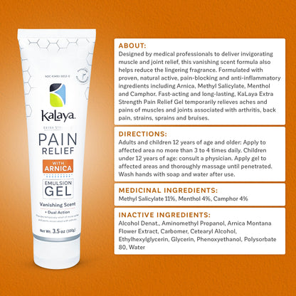 Kalaya Extra Strength Pain Relief Gel with Arnica -Fast Acting, Long Lasting, Vanishing Scent, medically formulated for Arthritis, Joints, Muscle, Back, Neck, Shoulder, Hand and Knee Pain Kalaya NaturalsBuy Supplements Australia