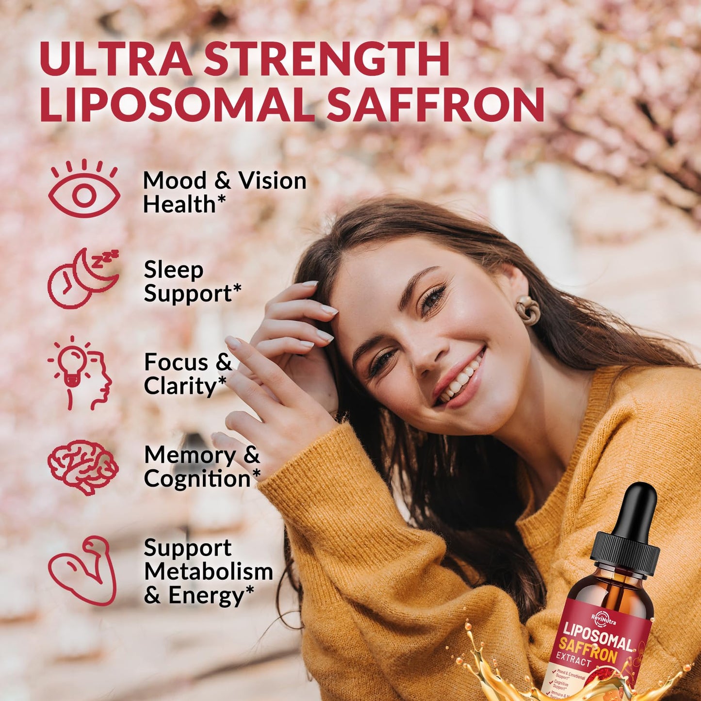 Saffron Supplements - 88.5mg Saffron Extract Liposomal Liquid Drops with Magnesium, Zinc, Ashwagandha, L-Theanine, Vitamin B6, D3 for Antioxidant Mood Energy Vision & Focus, Strawberry Flavor 2 Fl Oz ReviNutraBuy Supplements Australia