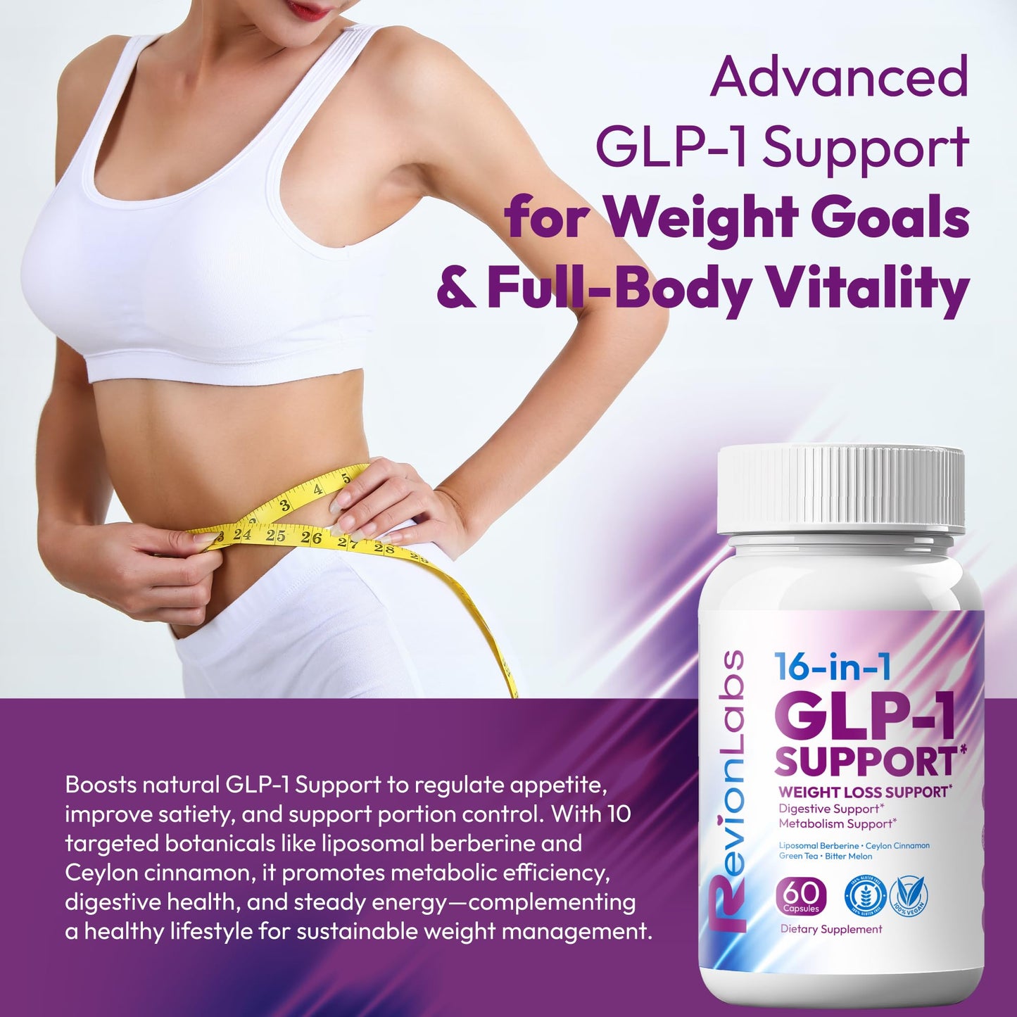Revion LABS GLP-1 Support Weight Loss Supplement - Natural Appetite Suppressant for Women Men - Berberine Support Activate Hunger Control Curb Cravings Boost Metabolism Fat Burn & Gut Health Revion LABSBuy Supplements Australia