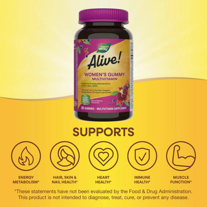 Nature's Way Alive! Women’s Gummy Multivitamin, 16 Vitamins & Minerals, Energy Metabolism*, Hair Skin & Nails Nature's Way