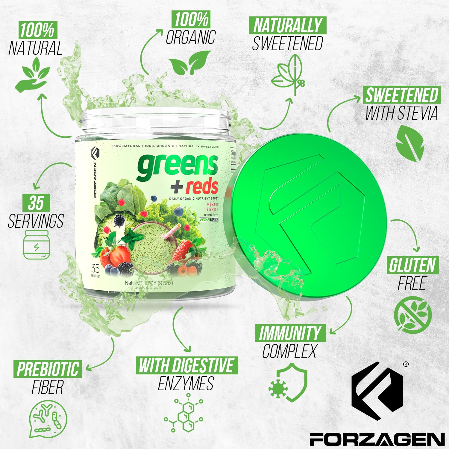 Forzagen Vegan Greens & Reds Superfood Powder - Organic Super Greens Powder | Premium Veggie Powder Supplement | 35 Servings Reds and Greens Superfood Powder ForzagenBuy Supplements Australia
