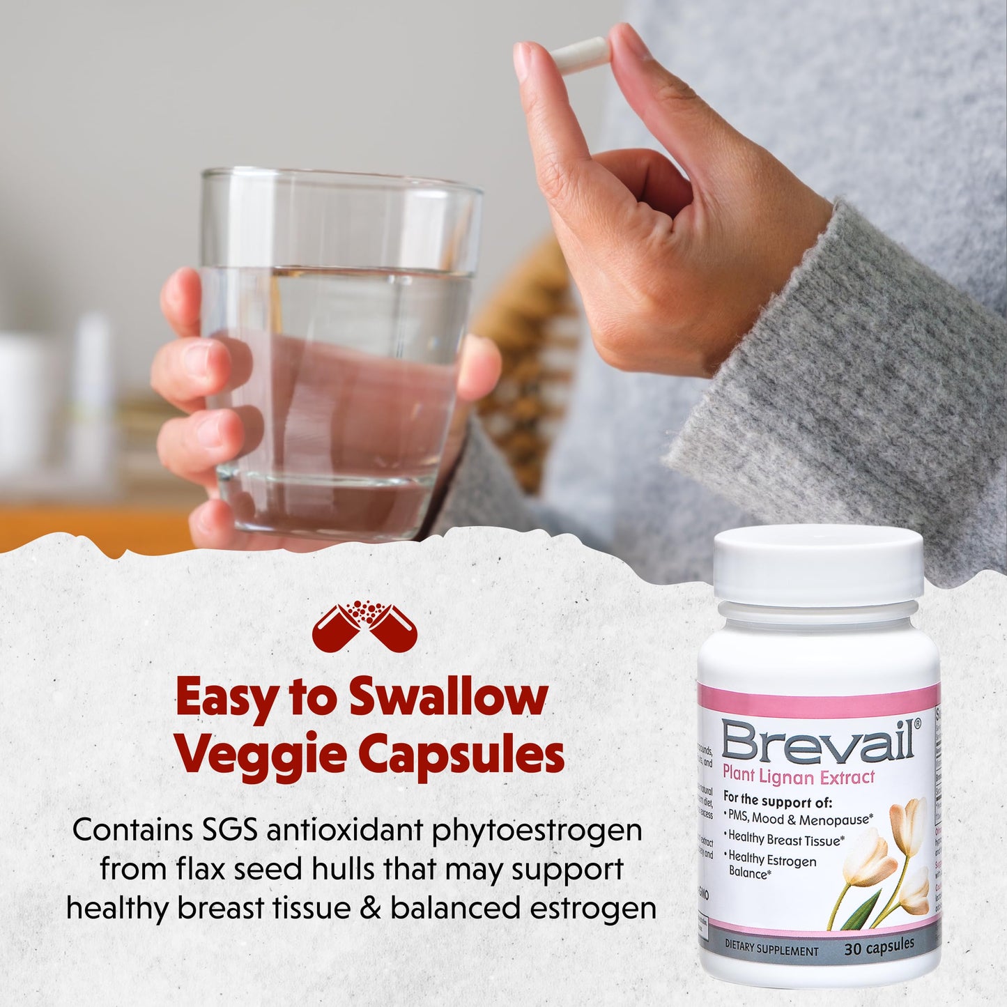 Brevail Plant Lignan Extract Capsules, Proactive Breast Health Supplement with 50 mg SDG Lignans from Flax Seed Hulls for Healthy Estrogen Balance and PMS Mood Support Pills, 30 Count Barlean'sBuy Supplements Australia