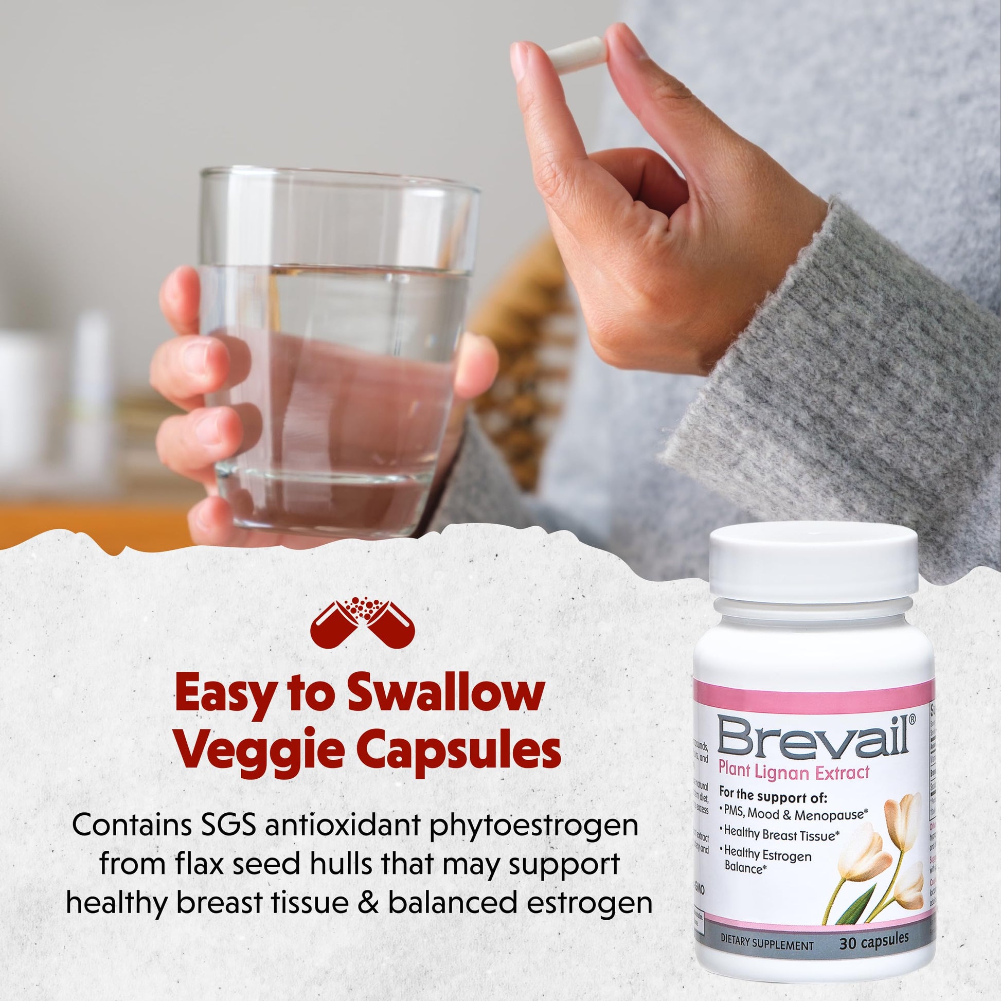 Brevail Plant Lignan Extract Capsules, Proactive Breast Health Supplement with 50 mg SDG Lignans from Flax Seed Hulls for Healthy Estrogen Balance and PMS Mood Support Pills, 30 Count Barlean'sBuy Supplements Australia
