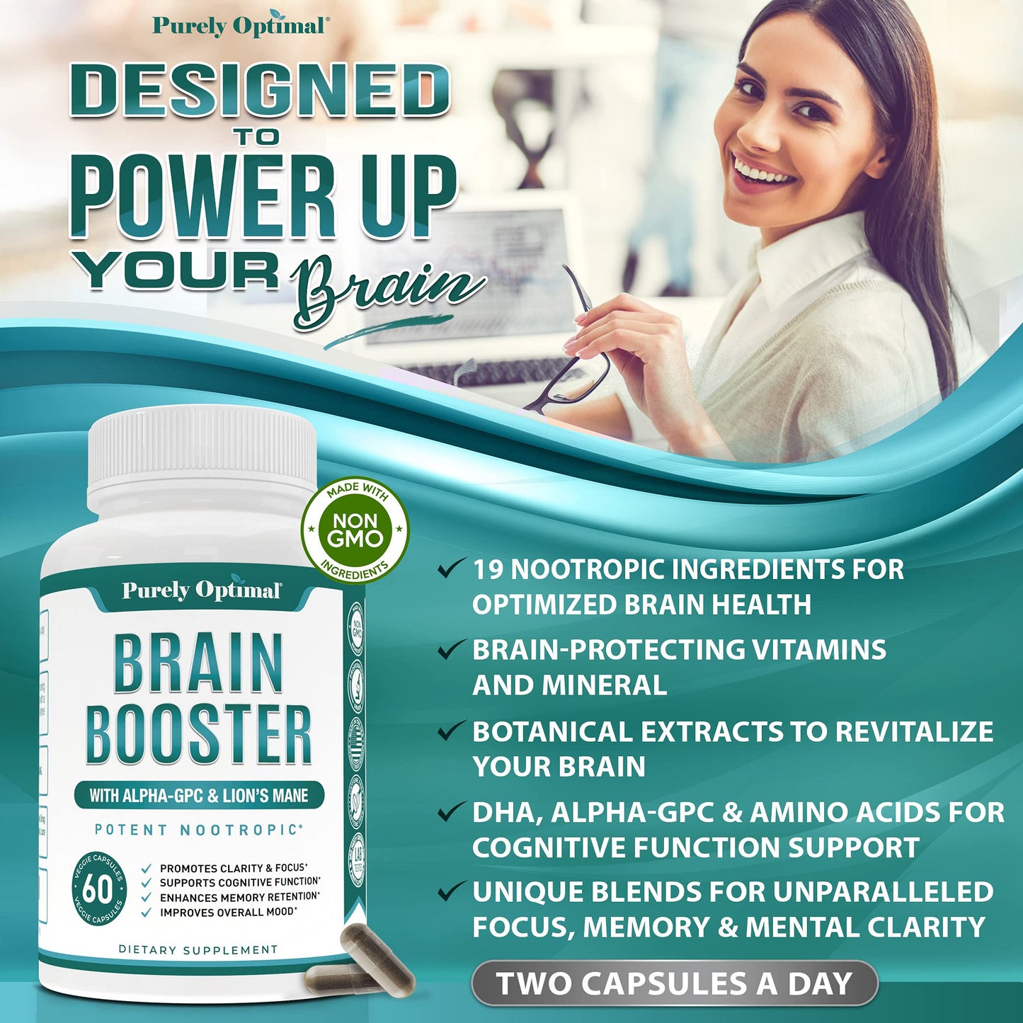 Premium Brain Supplement - Nootropic Brain Booster for Focus, Clarity, Improved Memory Purely OptimalBuy Supplements Australia