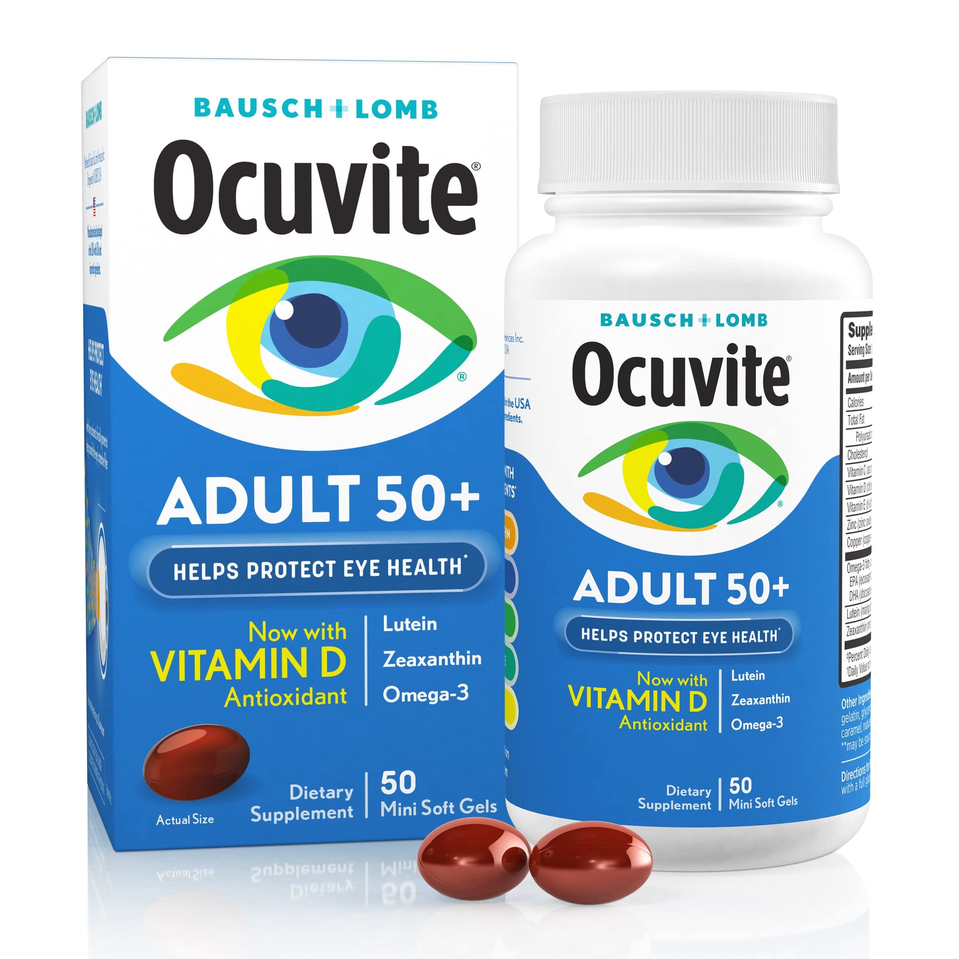 Ocuvite 50+ Eye Vitamin & Mineral Supplement, Multivitamin for Vision & Ocular Health with Omega-3, Zinc, Vitamins C & E, Lutein & Zeaxanthin, Zinc Supplements for Women and Men, 50 Softgels OcuviteBuy Supplements Australia