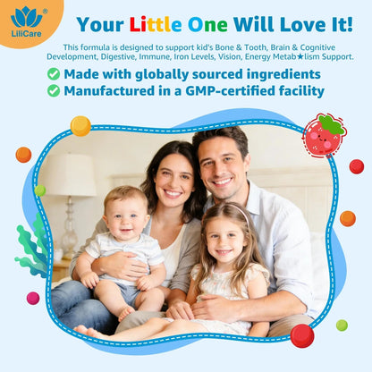 Toddler Multivitamin Gummies with Iron, Omega-3, ARA, Calcium, Prebiotic | Methylated Vitamins for Kids Ages 2+ | Overall Support | LILICAREBuy Supplements Australia