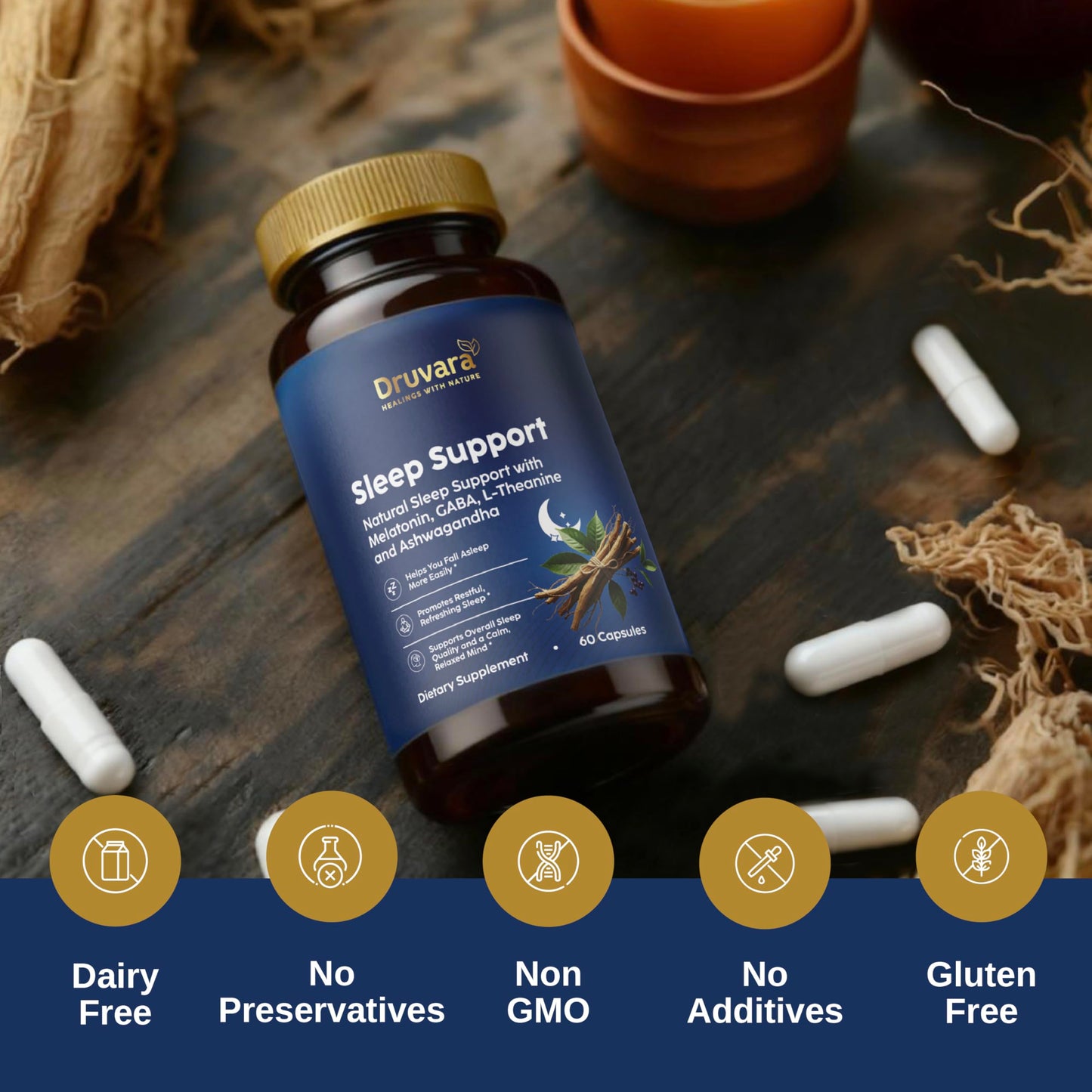 Druvara Natural Sleep Aid for Adults with Melatonin, GABA, L-Theanine & Ashwagandha, Natural Sleep Supplement for Deep, Restful Sleep - 60 Capsules DruvaraBuy Supplements Australia