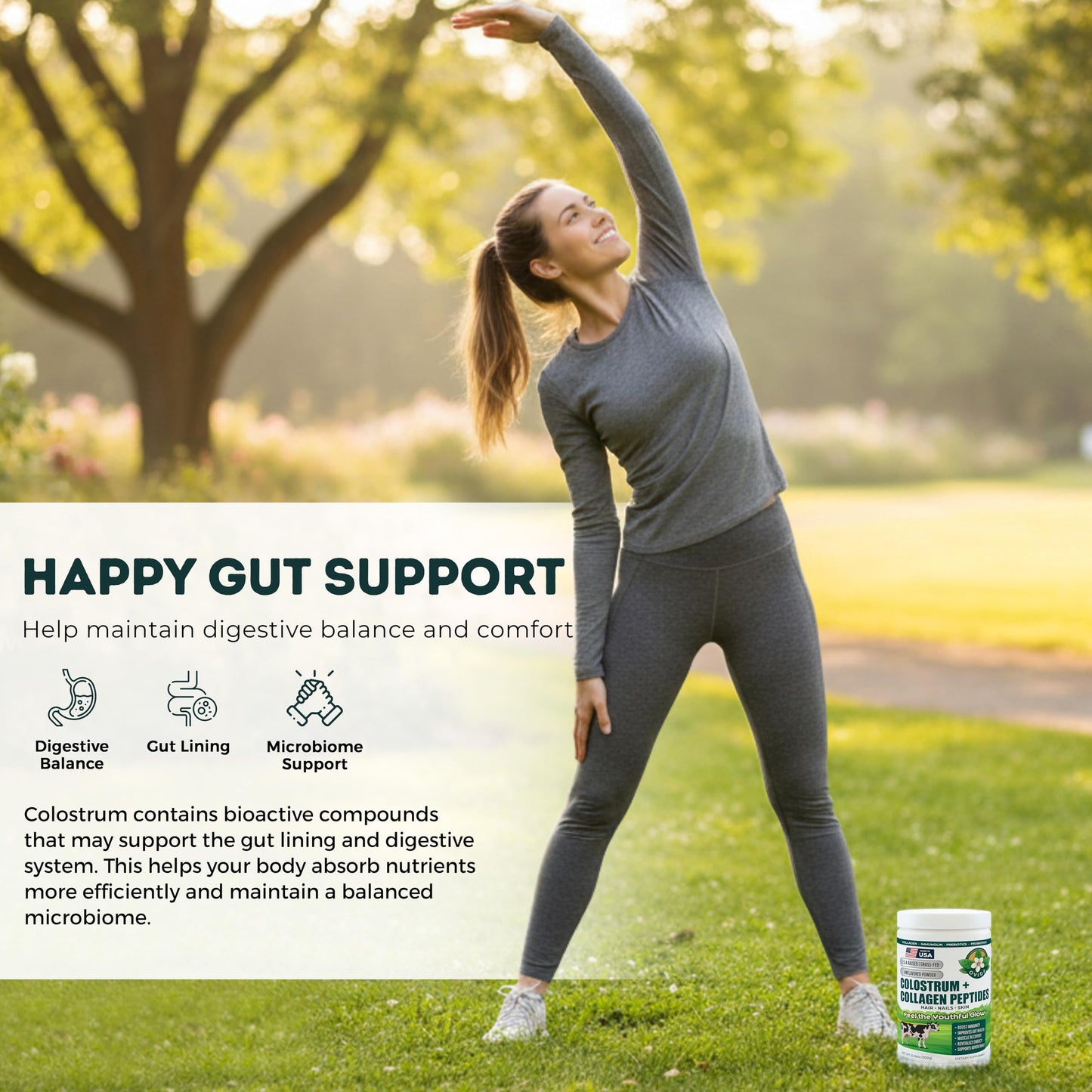Bovine Colostrum and Hydrolyzed Collagen Peptides Powder Supplement for Women & Men - Supports Gut Health, Joint & Bone Health, Hair Skin Nails - Grass-Fed, Non-GMO, Gluten Free, 300g (30 Servings) OVIDABuy Supplements Australia