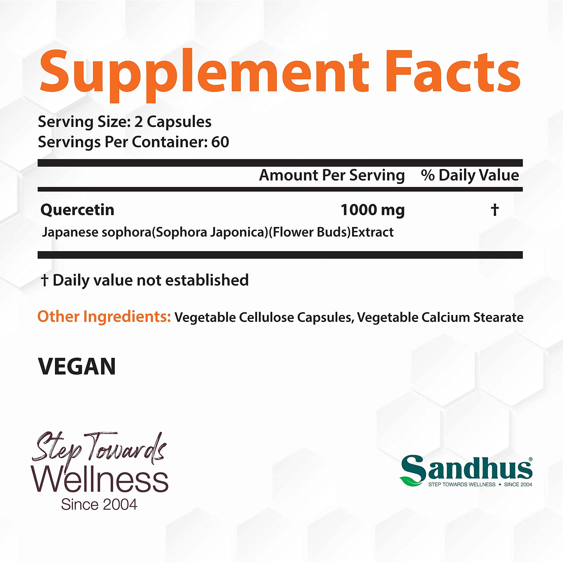 Sandhu's Quercetin 1000mg Per Serving 120 Count Vegetarian Capsules Bioflavonoids Sandhu'sBuy Supplements Australia