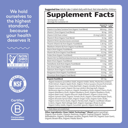 Garden of Life Once Daily Whole Food Multivitamin for Men, Organic Mens Vitamins & Minerals, Vitamin C, Zinc, Vegan, for Health & Well-Being, 60 Tablets