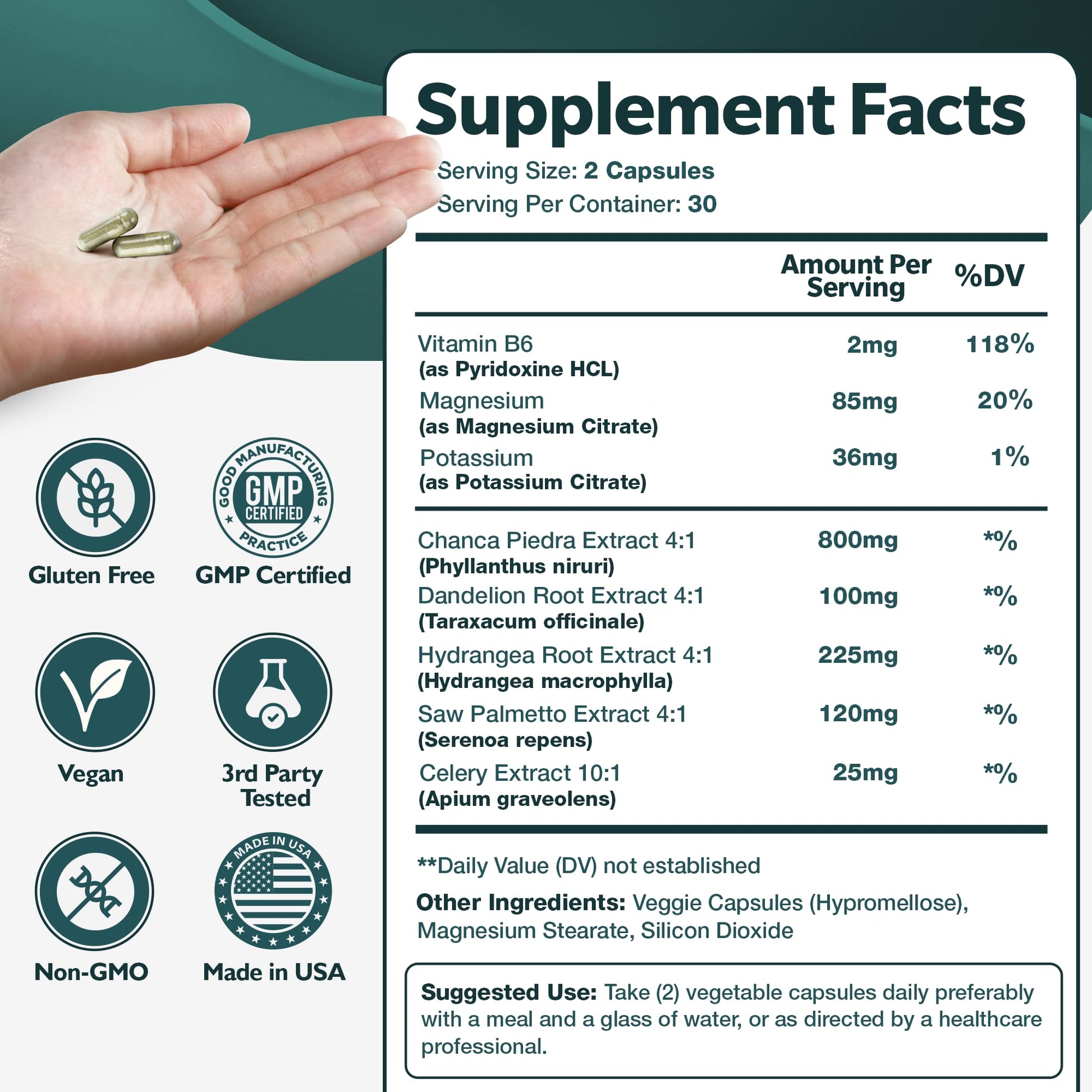 Happee Chanca Piedra Stone Breaker Kidney & Gallbladder Cleanse – Kidney Stone Dissolver & Passage Support - High Potency Phyllanthus Niruri with Magnesium, Potassium & Herbal Blend - 60 Capsules HappeeBuy Supplements Australia