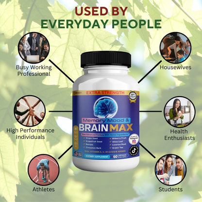 Memory, Mood & Brain Max Extra Strength Supplement with Herbal Ingredients, 60 Capsules, DHA, Vitamins, Bacopa, Green Tea (1) GREENVIFYBuy Supplements Australia