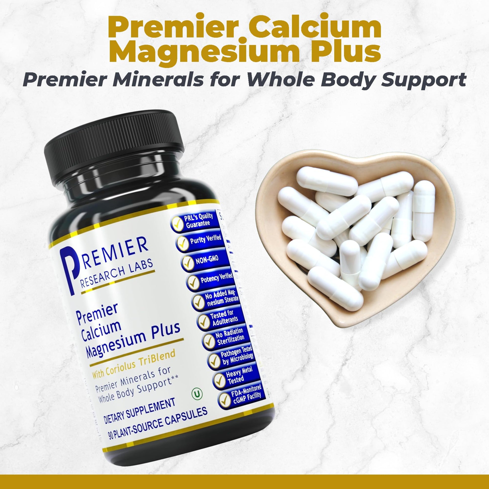 Premier Research Labs Calcium Magnesium Plus - Calcium Magnesium Supplement, Calcium Supplement for Bone Health, with Mushroom Complex - Reishi & Lions Mane - 90 Vegetarian Capsules Premier Research LabsBuy Supplements Australia
