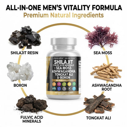 Clean Nutraceuticals Shilajit Supplement for Men with Sea Moss, Tongkat Ali, Ashwagandha, Boron, Zinc, CoQ10, PQQ - Fulvic Acid Capsules - Energy Support - 90 Count - Resin, Gummy & Powder Alternative Clean NutraceuticalsBuy Supplements Australia