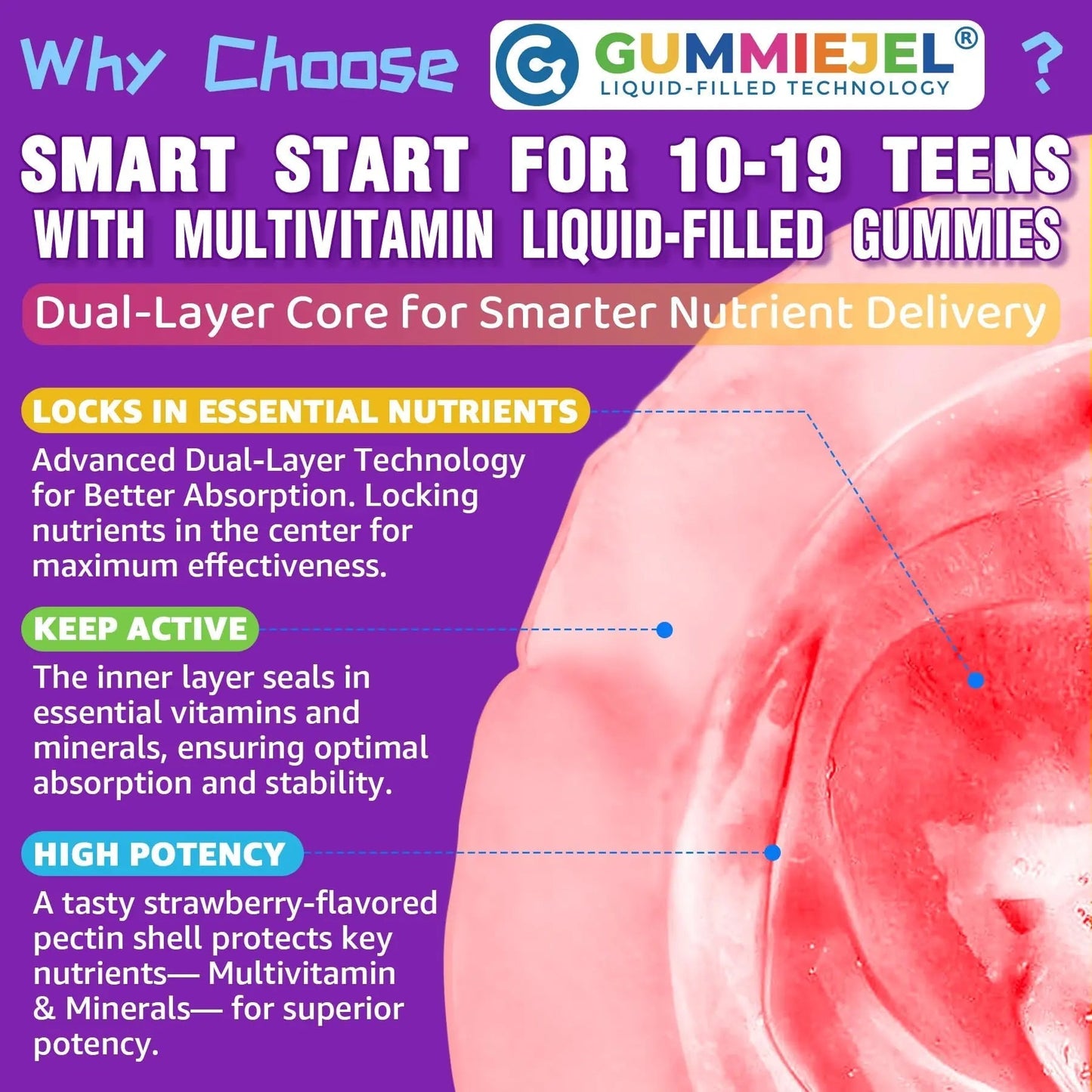 Nextdia Multivitamin Filled Gummies for Teen Boys Girls 12-17, 18, 19, Kids 10+ Multivitamin with Omega 3, Calcium + Magnesium + Zinc, Multi-Minerals NextdiaBuy Supplements Australia