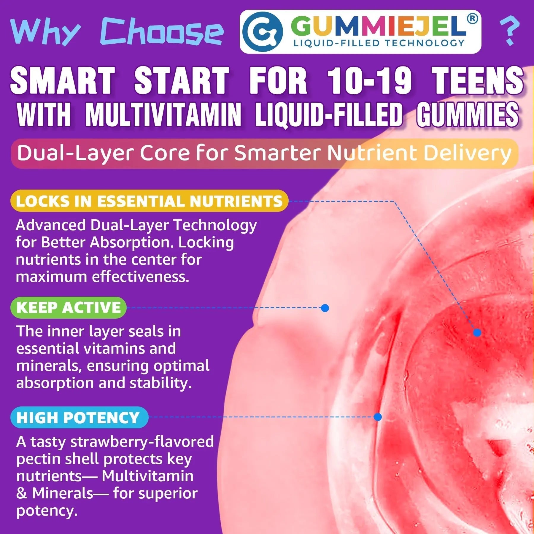 Nextdia Multivitamin Filled Gummies for Teen Boys Girls 12-17, 18, 19, Kids 10+ Multivitamin with Omega 3, Calcium + Magnesium + Zinc, Multi-Minerals NextdiaBuy Supplements Australia