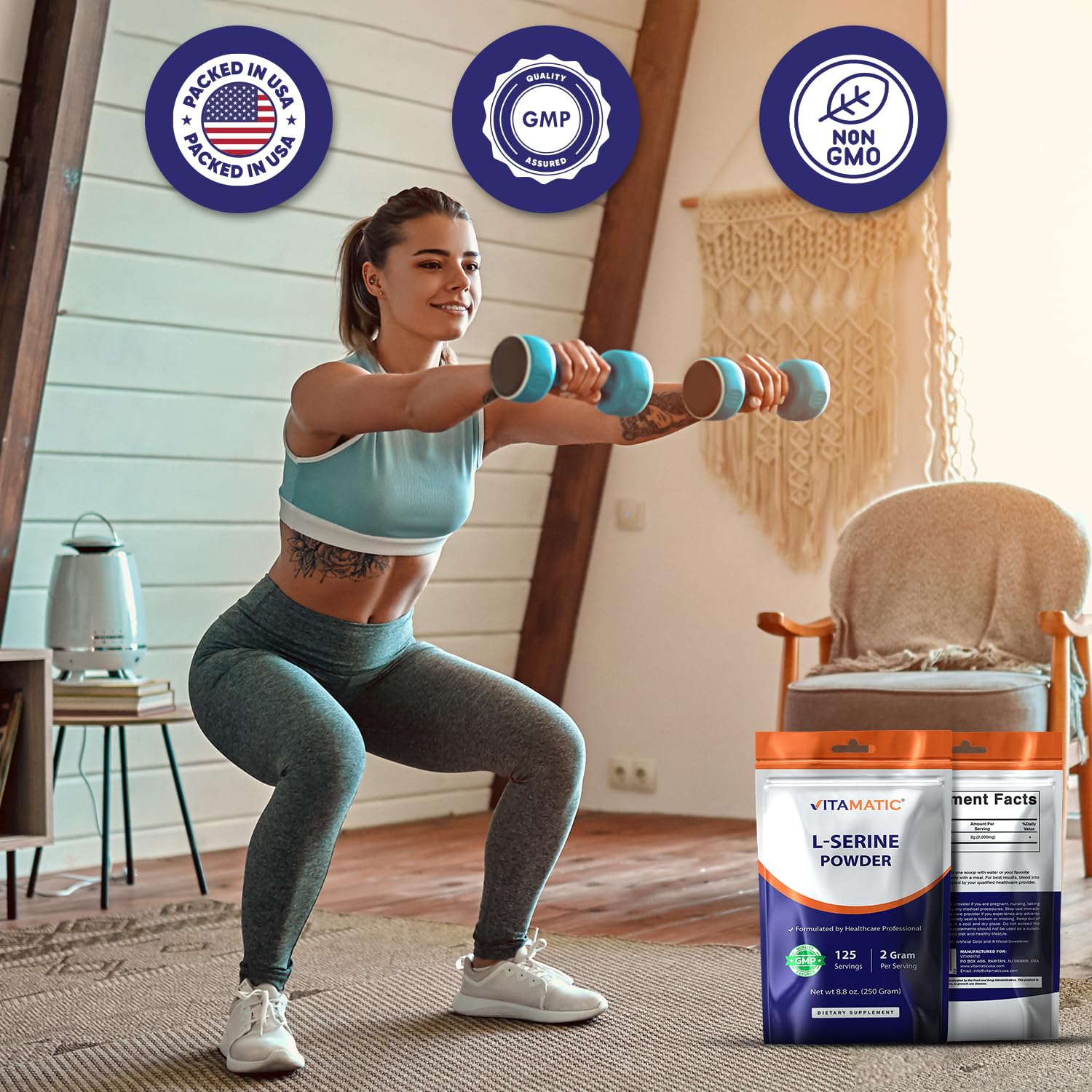 Vitamatic L-Serine Pure Powder 250 Gram | 2000 mg per Serving | 125 Servings | Unflavored | No Additives | Free of Soy, Eggs, Fish & Artificial Ingredients VitamaticBuy Supplements Australia