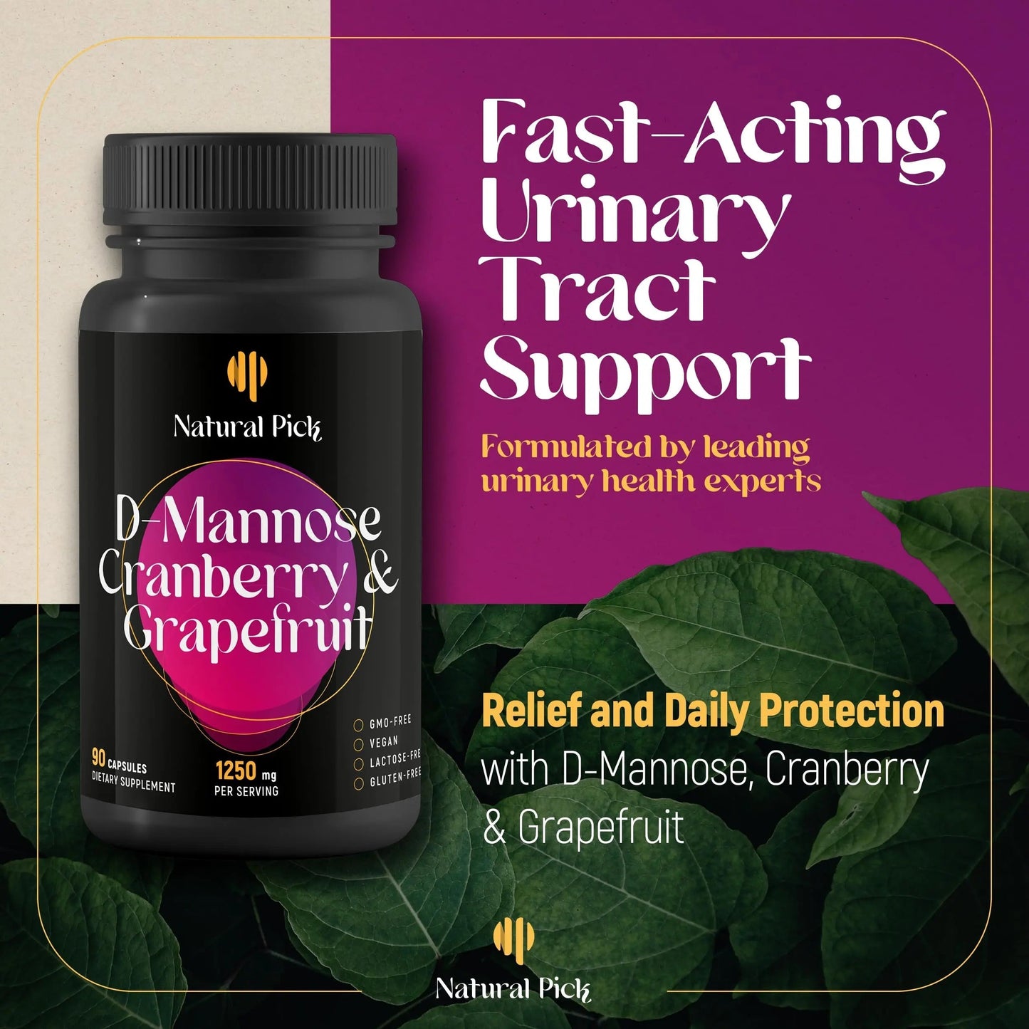 Natural Pick D-Mannose - Cranberry & Grapefruit – Cranberry Pills, UTI Treatment and Fast Relief for Women | Urinary Tract & Bladder Support. 90 Vegan Capsules, D mannose Supplements for Women Natural PickBuy Supplements Australia