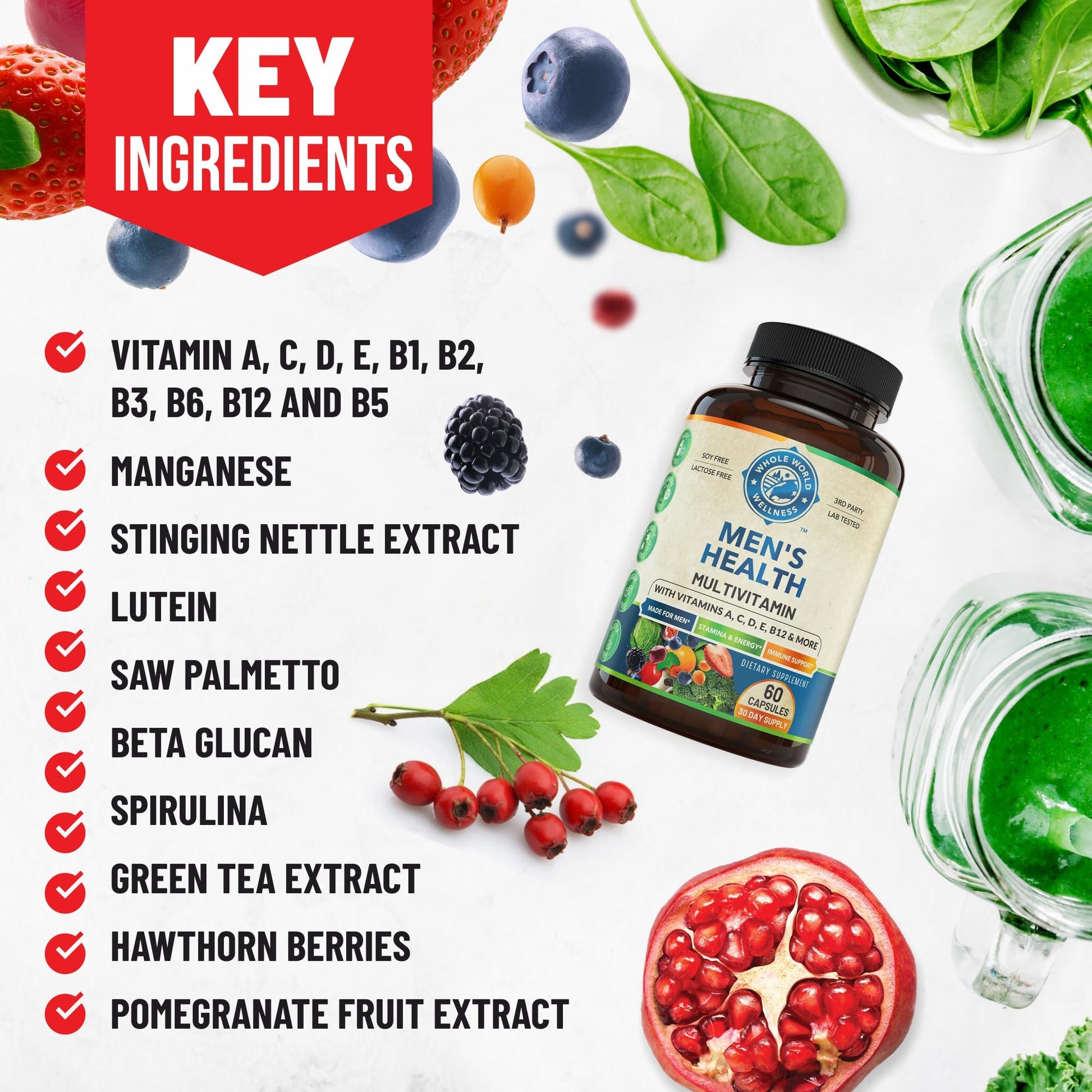 Whole World Wellness Mens Daily Multivitamin Multimineral Supplement for Energy, Focus, Stamina & Performance. Made for Men with 30+ Nutrients, Fruit & Energy Blend. Mens Vitamins, Made in The USA. WHOLE WORLD WELLNESSBuy Supplements Australia