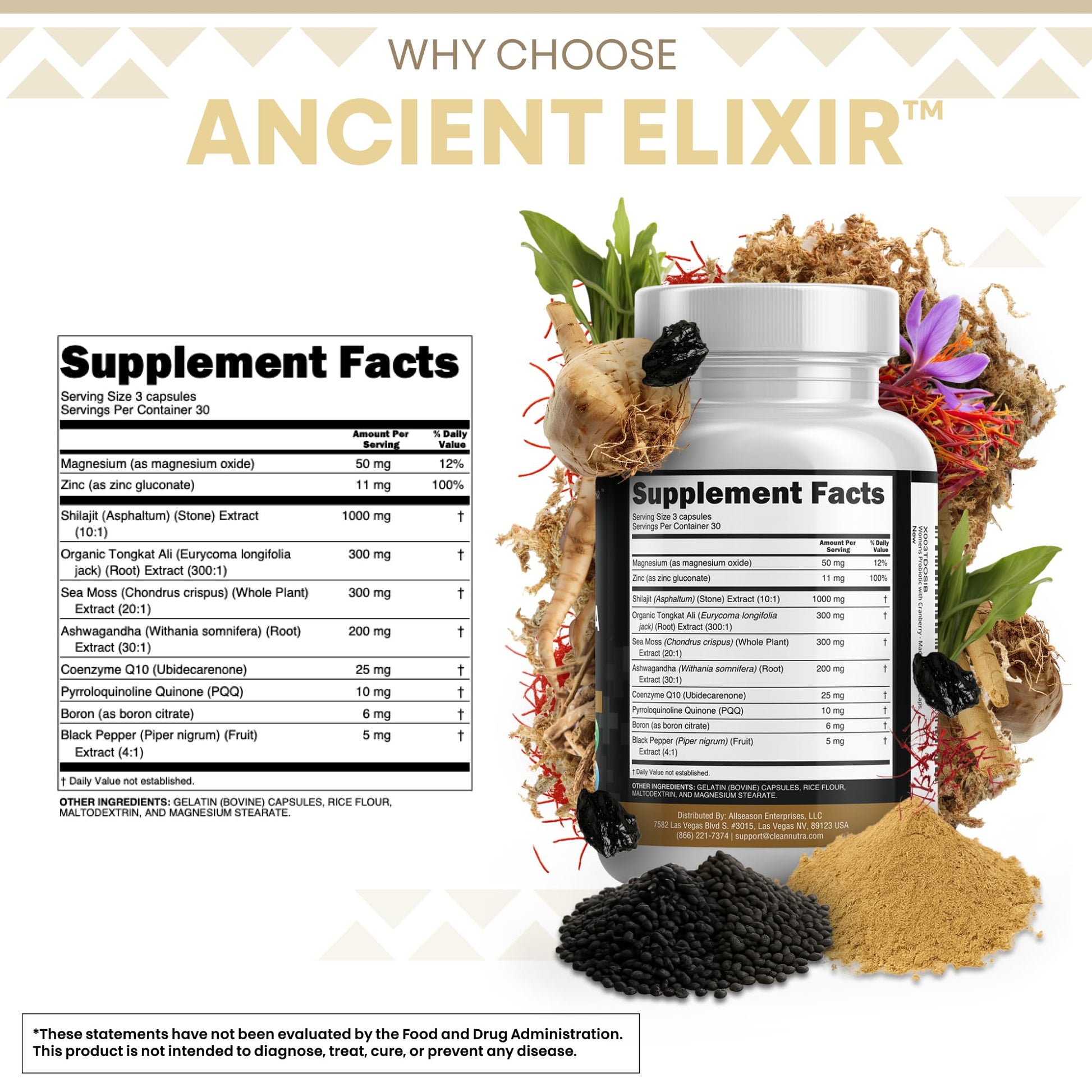 Clean Nutraceuticals Shilajit Supplement for Men with Sea Moss, Tongkat Ali, Ashwagandha, Boron, Zinc, CoQ10, PQQ - Fulvic Acid Capsules - Energy Support - 90 Count - Resin, Gummy & Powder Alternative Clean NutraceuticalsBuy Supplements Australia