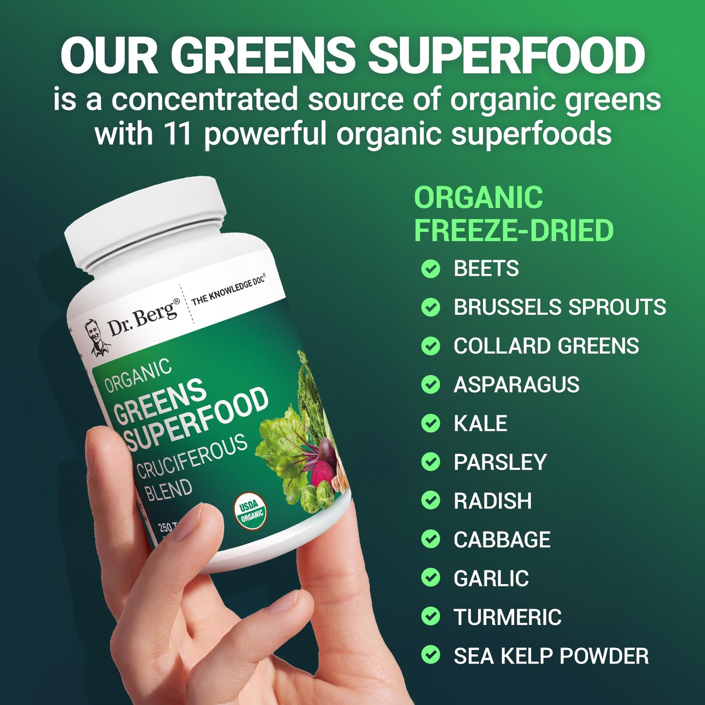 Dr. Berg's Greens Superfood Cruciferous Vegetable Tablets - Vegetable Supplements for Adults w/ 11 Phytonutrient Super Greens Tablets - Energy, Immune System & Liver Veggie Tablets - 250 Tablets Dr. Berg NutritionalsBuy Supplements Australia