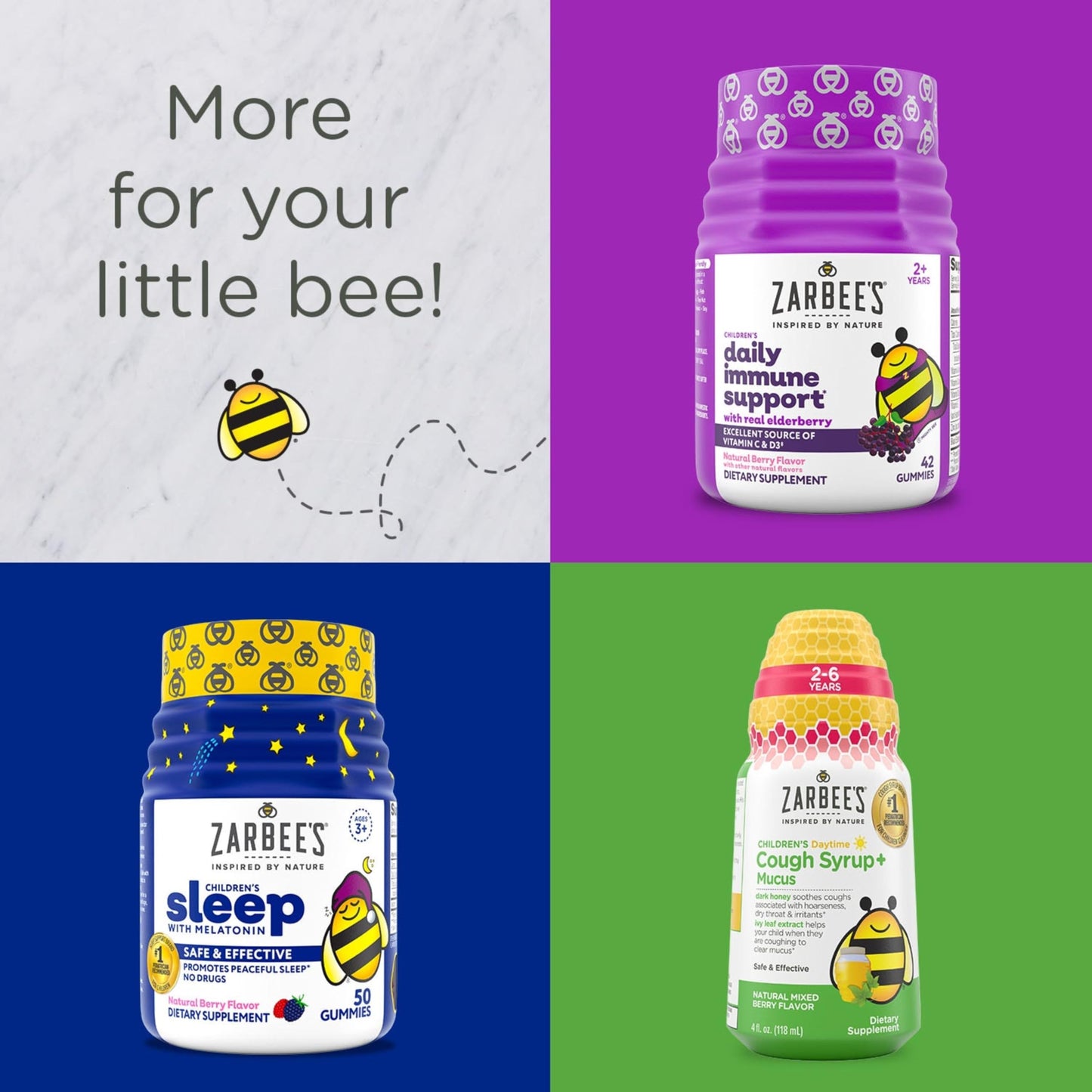 Zarbee’s Complete Kids Multivitamin Gummies + Immune Support, Berry Flavor, Honey-Sweetened, Gluten-Free & Gelatin-Free, Vitamins A, C, D3, E, B6, B12,