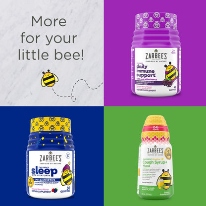 Zarbee’s Complete Kids Multivitamin Gummies + Immune Support, Berry Flavor, Honey-Sweetened, Gluten-Free & Gelatin-Free, Vitamins A, C, D3, E, B6, B12,