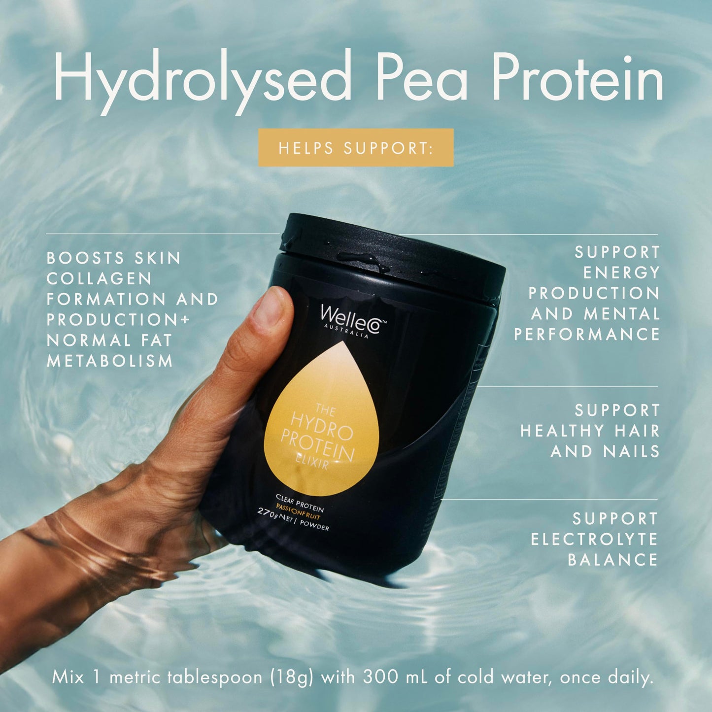 WelleCo HydroProtein Elixir, Potassium Electrolyte Powder with 15g Vegan Protein for Energy, Healthy Hair, Skin & Nails, Easy to Digest Powdered Electrolytes, Passionfruit, 9.5oz Jar WelleCoBuy Supplements Australia