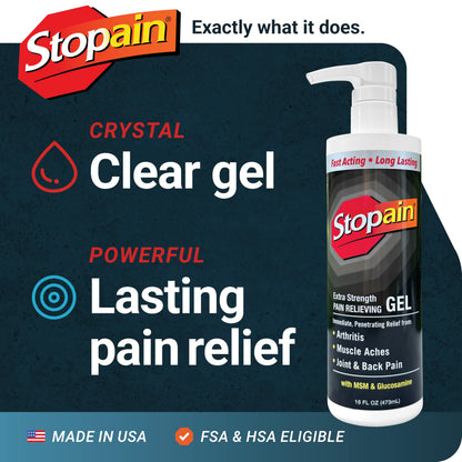 Stopain Pain Relief Gel 16oz, USA Made, Max Strength Fast Acting with Menthol, MSM, Glucosamine for Joint Pain, Back Pain, Arthritis, Knee, Neck Pain, HSA FSA Approved OTC Topical Analgesic Product StopainBuy Supplements Australia