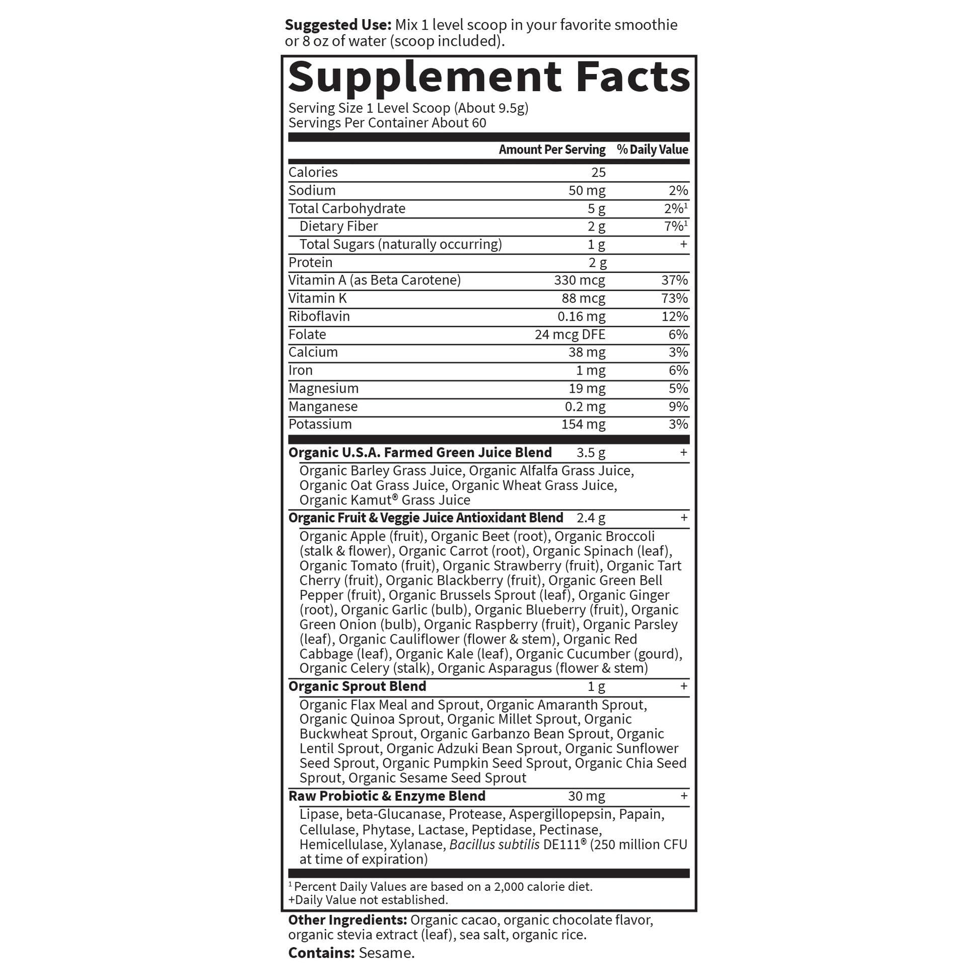 Garden of Life Raw Organic Perfect Food Green Superfood Juiced Greens Powder - Chocolate, 60 Servings, Non-GMO, Gluten Free, Vegan Whole Food Dietary Supplement Plus Probiotics, Enzymes Garden of LifeBuy Supplements Australia