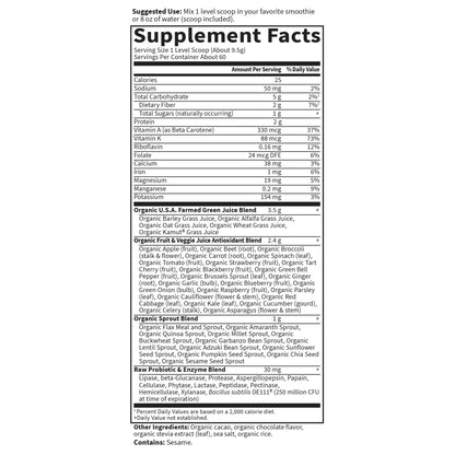Garden of Life Raw Organic Perfect Food Green Superfood Juiced Greens Powder - Chocolate, 60 Servings, Non-GMO, Gluten Free, Vegan Whole Food Dietary Supplement Plus Probiotics, Enzymes Garden of LifeBuy Supplements Australia